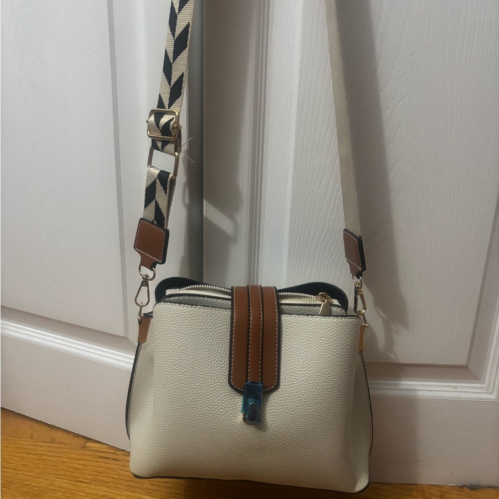 Amazon Cream and Brown Crossbody Bag